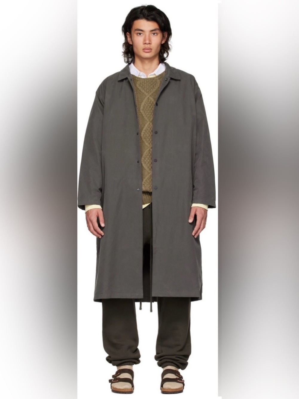 Fear of God Essentials Long Trench Coat Smoke Grey - Size XS fits oversized s/m